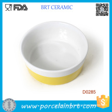 Venta al por mayor Yellow Bar Round Shape Porcelain Pet Bowl